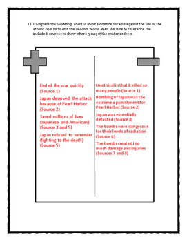 Atomic Bombing Of Japan Source Analysis Questions Assignment With Key Wwii