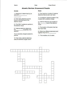 Preview of Atomic Review Crossword Puzzle