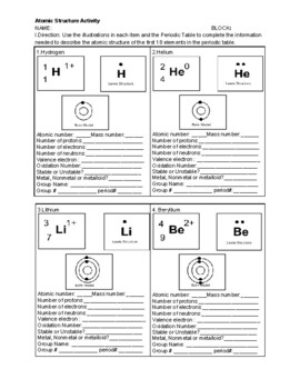 Preview of Atomic Structure Activity - Printable and Digital Worksheets with Answer Key