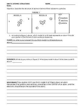 Preview of Atomic Structure Differentiated Claim-Evidence-Reasoning Practice