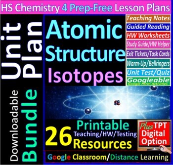 Preview of Unit Plan: Structure of Atom, Isotopes 4-Lesson Bundle ~Editable~ Distance L