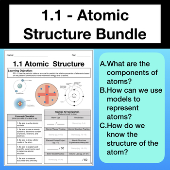 Preview of Atomic Structure Packet Bundle Complete Lesson Plans HS PS1-1