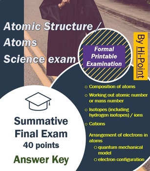 Preview of Atomic Structure / Atoms Science exam 40 points with Answer Sheet and Key