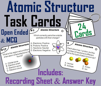 Preview of Atomic Structure Task Cards Review (Ions, Isotopes, Parts of an Atom Activity)