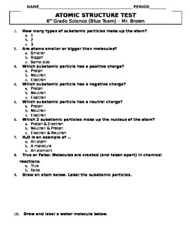 Atomic Structure Test By Mark Brown Teachers Pay Teachers