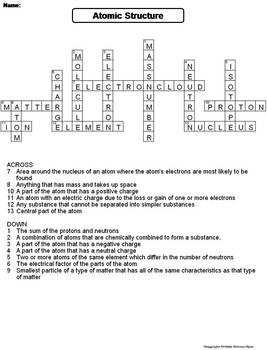 Atomic Structure Worksheet/ Crossword Puzzle by Science Spot | TpT