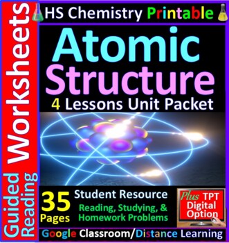 Preview of Guided Reading & HW Worksheets: Atomic Structure of Atoms -4 Lessons Unit Pack