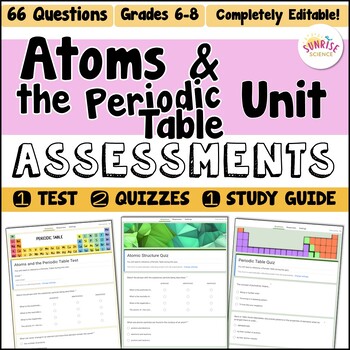 Preview of Atoms and Periodic Table Test Quiz Study Guide Assessment Atomic Structure