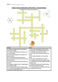 Preview of Atomic Theory and Structure of the Atom - Crossword Puzzle Worksheet (Printable)