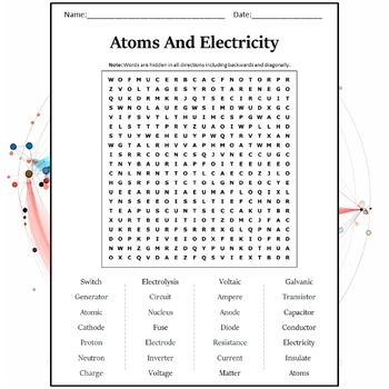 Preview of Atoms And Electricity Word Search Puzzle Worksheet Activity