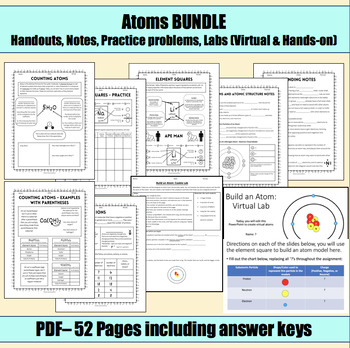 Preview of Atoms BUNDLE! [Handouts, Notes, Practice problems, Labs (Virtual & Hands-on)]