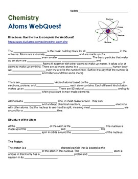 Preview of Atoms Chemistry WebQuest