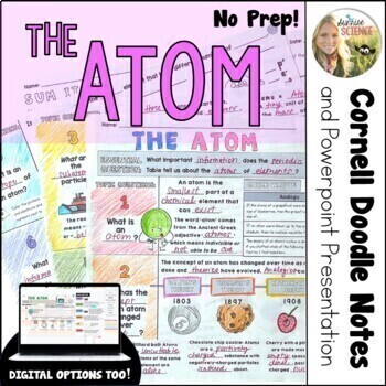 Preview of Atoms Doodle Notes | Atomic Theory Protons Neutrons Electrons | Cornell Notes