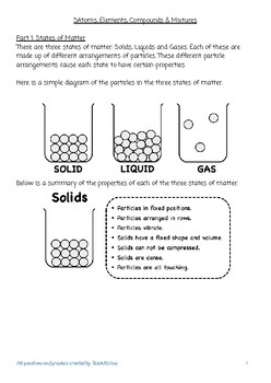 Preview of Atoms, Elements, Compounds & Mixtures Workbook