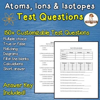 Preview of Atoms, Ions, Isotopes Test Questions