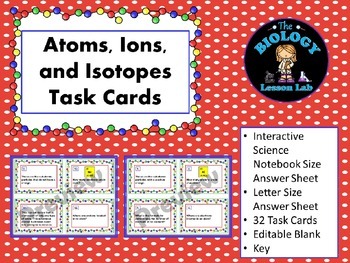 Preview of Atoms, Ions, and Isotopes Task Cards