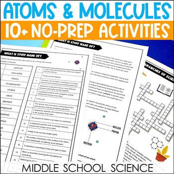 Preview of Science Sub Plans Middle School Atoms Molecules Chemistry Activities 6th 7th 8th