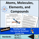 Atoms Molecules Elements Compounds Worksheet and Reading Passage