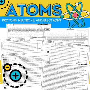 Preview of Atoms: Protons, Neutrons, and Electrons Science Passages & Worksheets