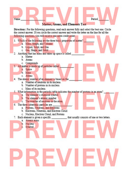 Preview of Atoms and Elements Differentiated Test