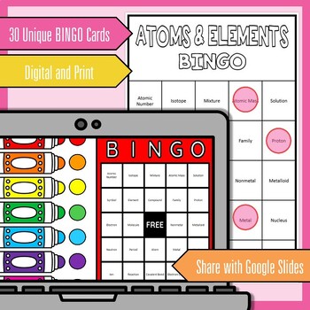 Atoms and Elements Vocabulary Review Game | Science BINGO by EzPz-Science