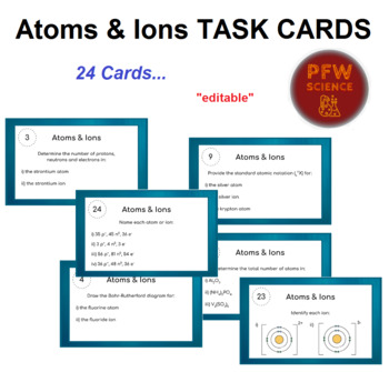 Preview of Atoms and Ions Chemistry Science Task Cards Activity
