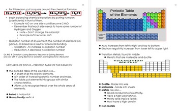Preview of Atoms and Periodic Table Unit Notes, Curriculum and Standards