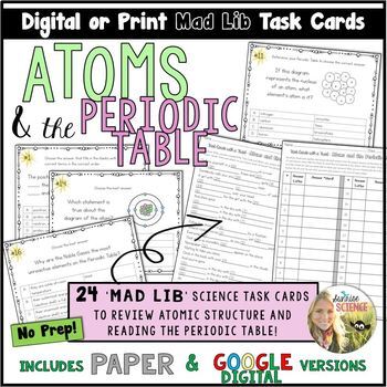 Preview of Atoms and the Periodic Table Task Cards Mad Lib Review Activity Atomic Structure