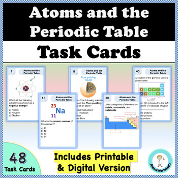 Preview of Atoms and the Periodic Table - Task Cards, Printable & Digital Science Worksheet