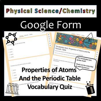 Preview of Atoms and the Periodic Table Vocabulary Quiz - Physical Science/ Chemistry
