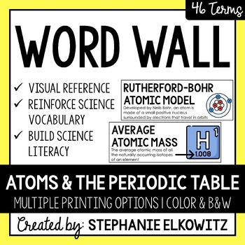 Preview of Atoms and the Periodic Table Word Wall | Science Vocabulary