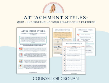 Preview of Attachment theory quiz, attachment styles, secure attachment, CBT worksheet