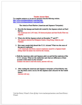 Attack at Pearl Harbor (American and Japanese Viewpoints Worksheet)