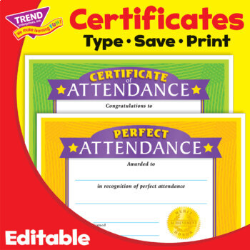 Preview of Attendance Awards Editable Certificates | Print & Digital