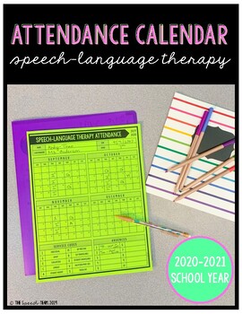 Attendance Calendar for Speech-Language Therapy 2020-2021 by The Speech