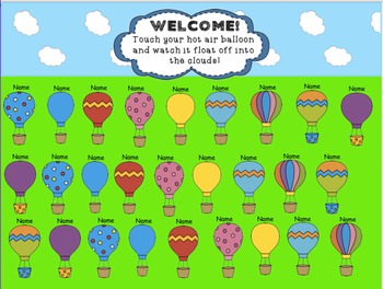 Preview of Attendance Hot Air Balloon Interactive Smartboard Morning