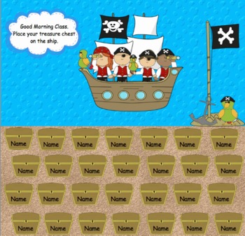 Preview of Attendance Pirate Themed Interactive Smartboard Morning