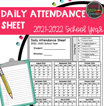 Attendance Record 2021-2022 School Year by Candy Apple ...