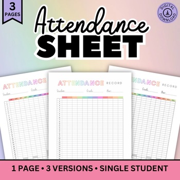 Preview of Attendance Sheet, Single Student, Homeschool