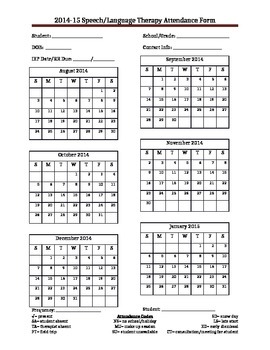 Attendance Sheet 2014-15 by Speech Treat | TPT