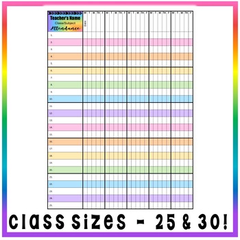 Attendance Sheet Chart - Rainbow Colorful - EDITABLE by Miss Middle ELA