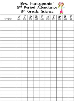 Preview of Attendance Sheets for Female Scientists