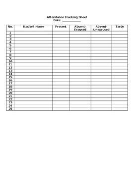 Preview of Attendance Tracking Sheet