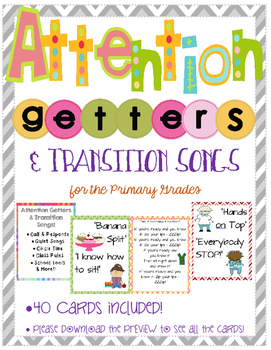 Preview of Attention Getters & Transition Songs - 40 Cards!
