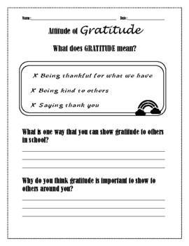 Preview of Attitude of Gratitude Worksheet 