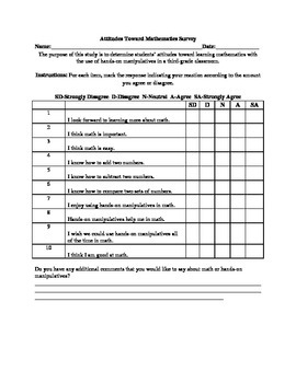 Attitudes toward mathematics and hands-on manipulatives survey | TpT