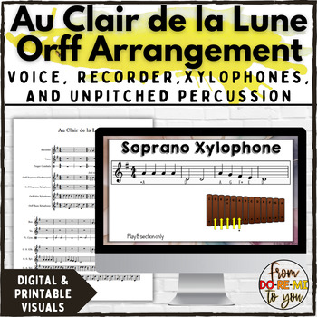 Preview of Au Clair de La Lune Orff Arrangement