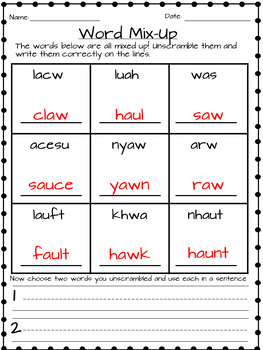 Au and Aw Worksheets - Fun with Phonics! by Eli Burger | TpT