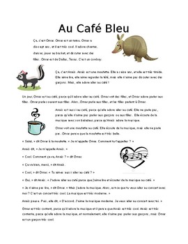 Preview of Au cafe bleu:  Reading Activity (Bien Dit 1 Ch 2)