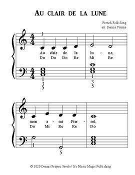 Au Clair De La Lune Piano Vocal Standard Notation By Dennis Frayne